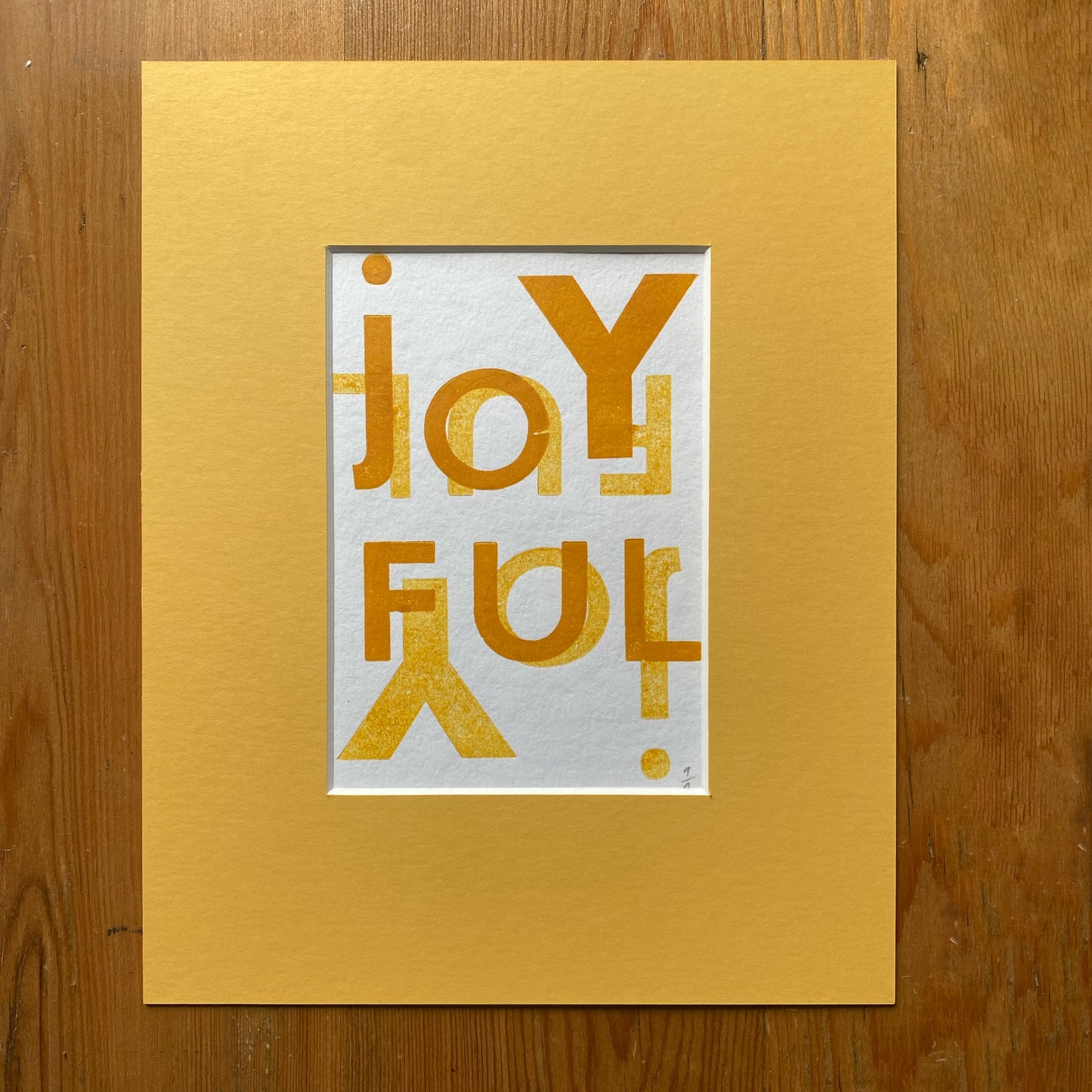 Joyful yellow wood type - double impression small poster